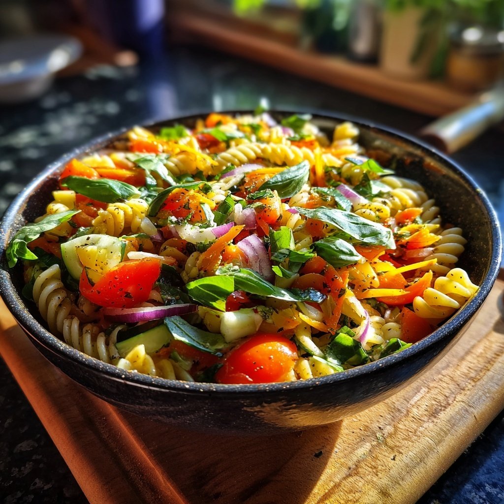 Mediterraner Nudelsalat Mit Basilikum