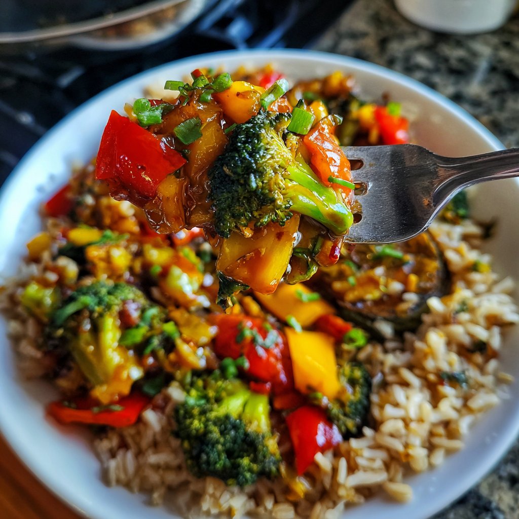 Abendessen mit Gemüsepfanne und Reis