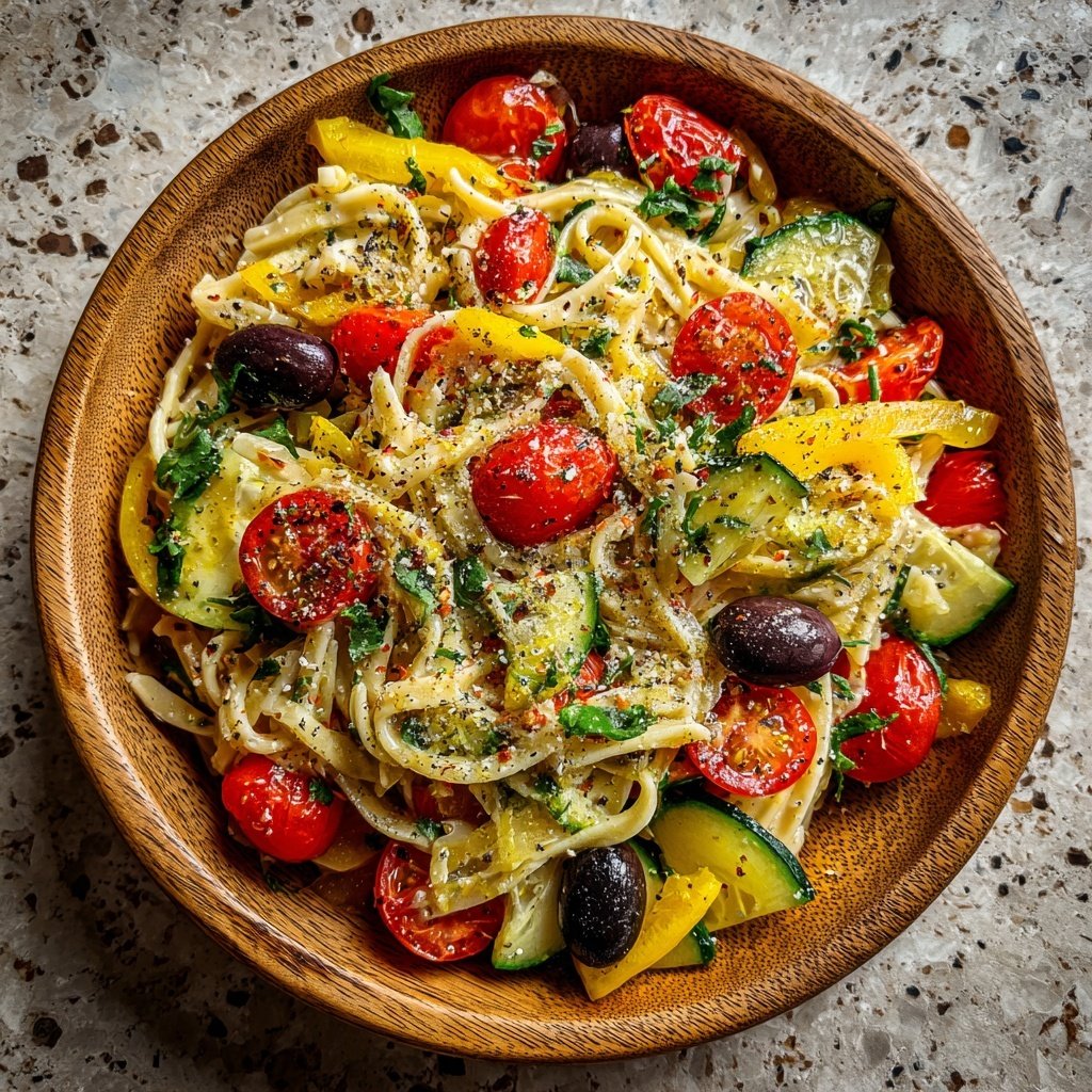 Mediterraner Nudelsalat Mit Zitronen Dressing