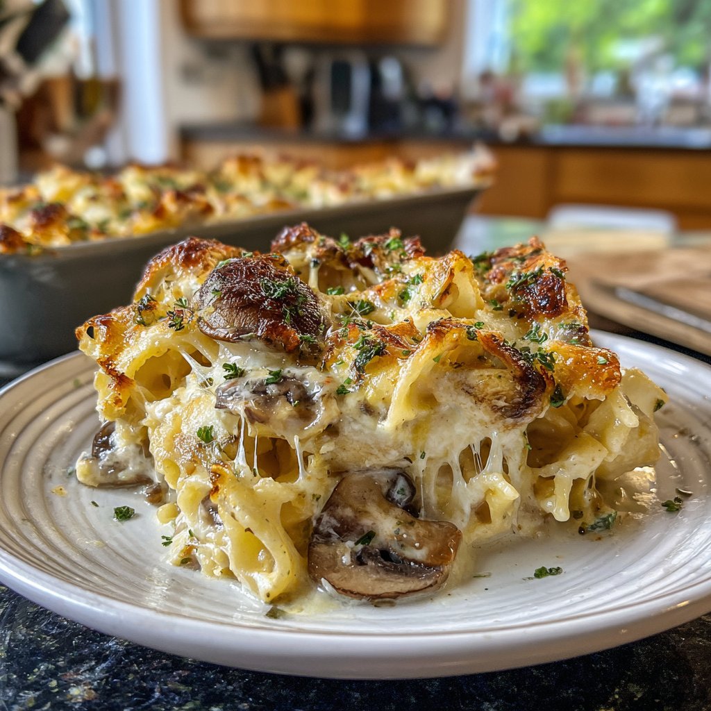 Nudelauflauf mit Champignons