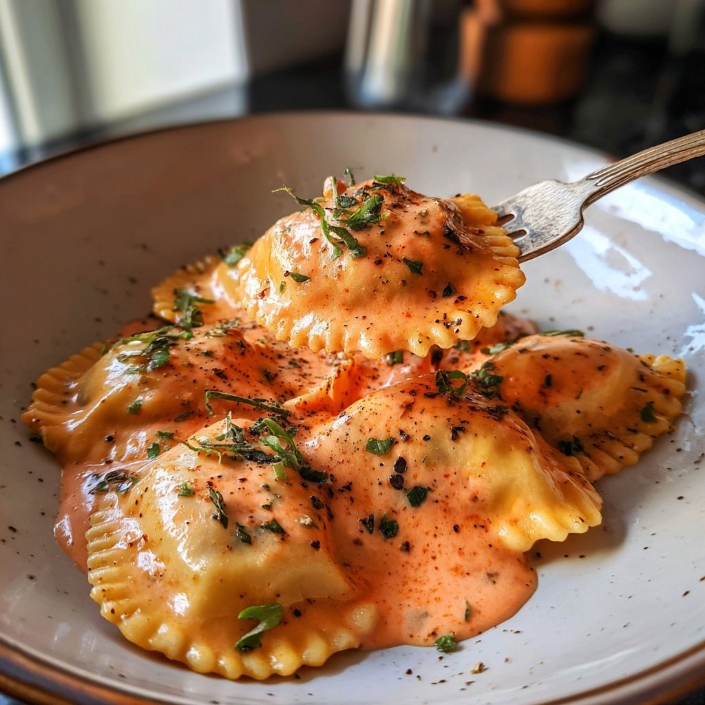 Ravioli mit rosa Sahnesauce